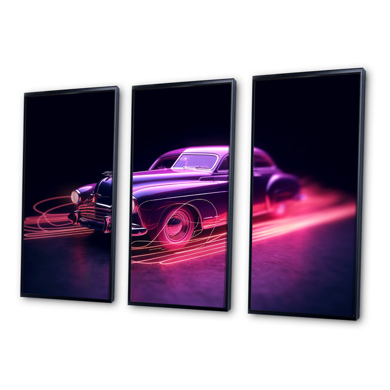 Ensemble de salon Neon Light American Muscle Car - American Muscle Car, H 28 po x l 36 po x P 1 po, Cadre flottant noir
