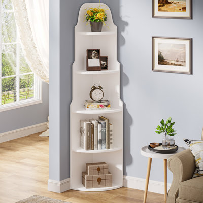 Carpentras 5-Tier Corner Shelf, 175 H x 35 W Bookcase, Modern White Corner Bookshelf 