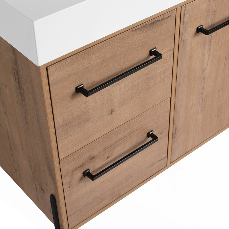 Meuble-lavabo autoportant 48 po avec lavabo en résine blanche et porte d'armoire à fermeture douce et 4 tiroirs