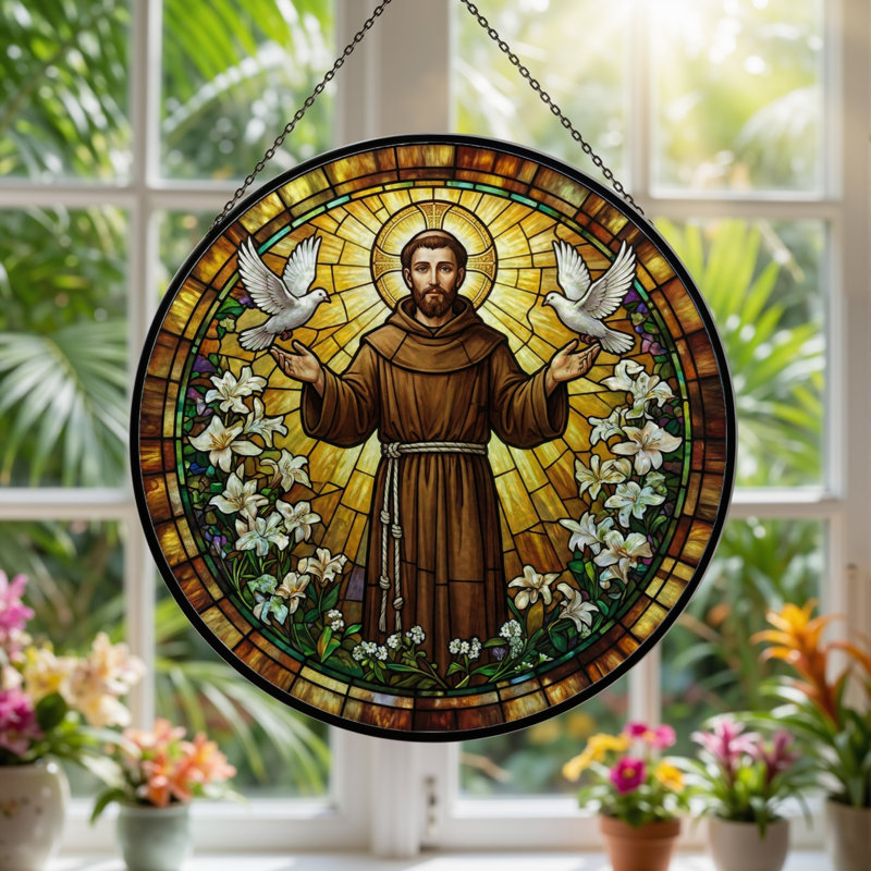 Vitrail Saint Francis ， H 12 po, H 12 po