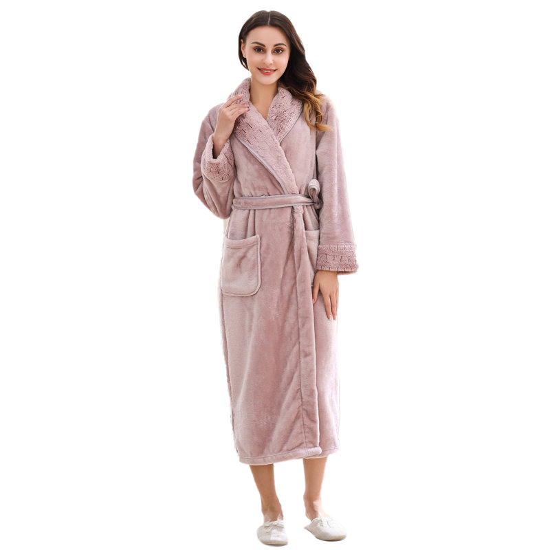 Alwyn Home Longue robe de chambre en molleton chaud et doux pour femme, S, Rose