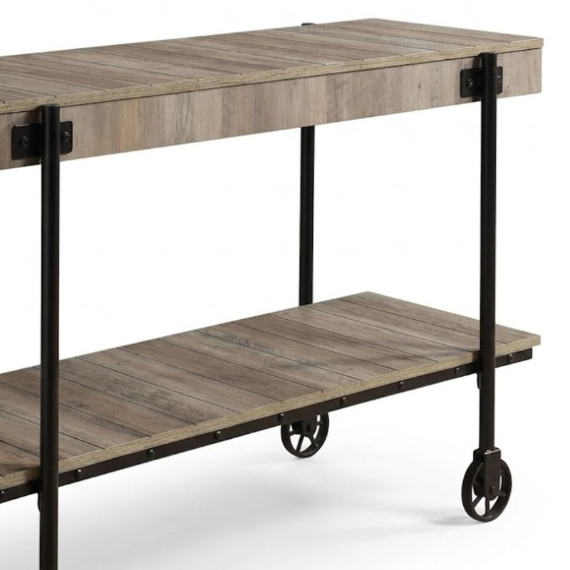 Astrid 47 In. Natural Tone Rectangular Wood Console Table With Lower Shelf And Wheels