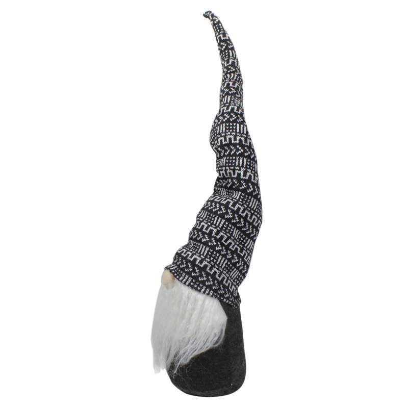 Décoration de Noël pointue en forme de chapeau de gnome - 25 po - noir et blanc