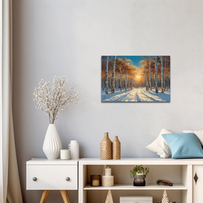 Grande forêt de bouleaux d'hiver, art mural, coucher de soleil, scène d'hiver, impressions sur toile, bouleau, peinture, paysage d'hiver, œuvre d'art murale pour salon, chambre à coucher, bureau, prêt à être accroché, 24 po x 36 po
