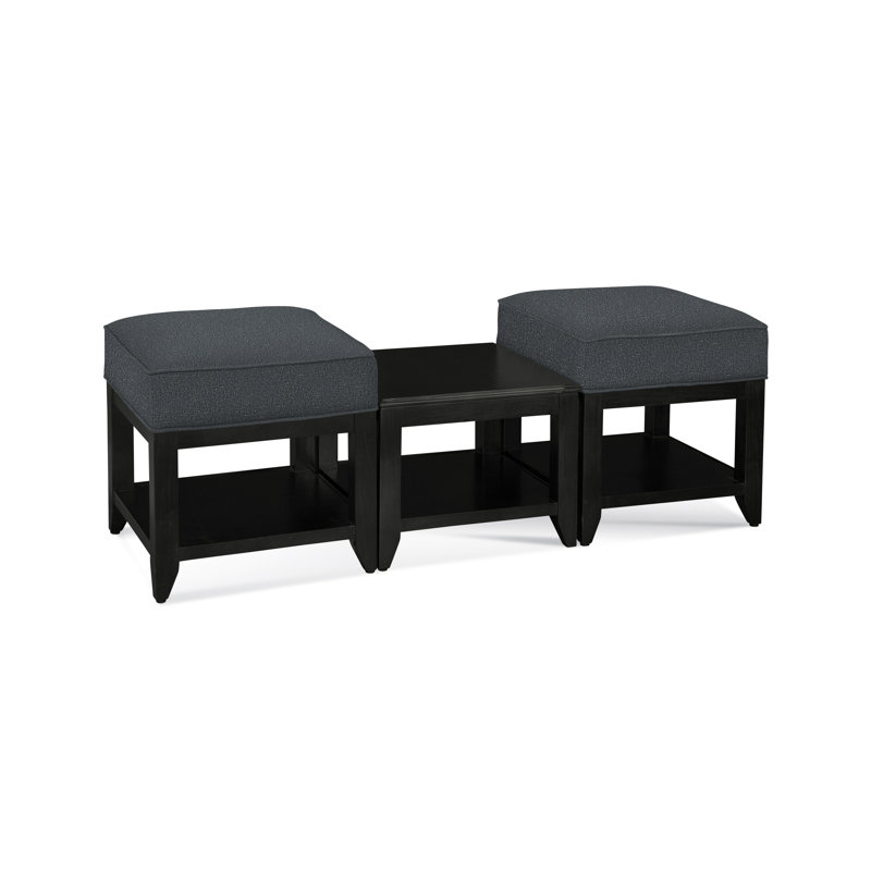 Elements Upholstered Cube Ottoman, Blue Buffalo Check; 0120-61, Black