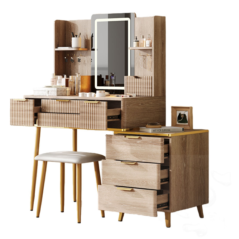 Bureau de coiffeuse à DEL avec tabouret et rangement