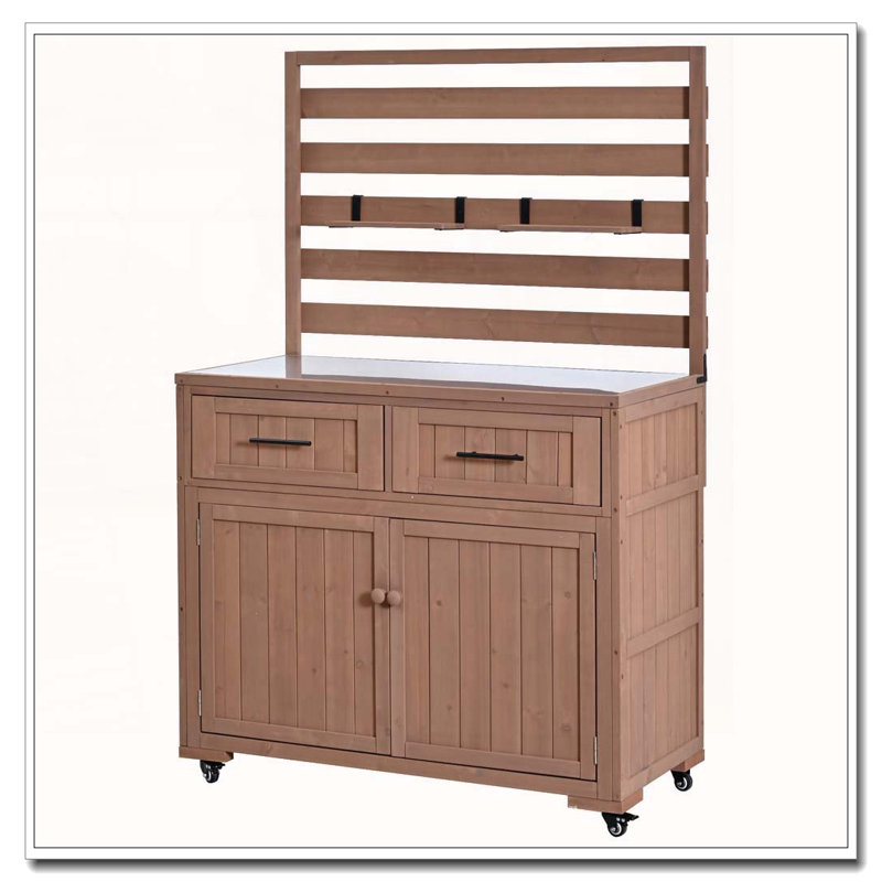 64.9'' H Large Patio Kitchen Island Solid Wood Kitchen Cart, Brown