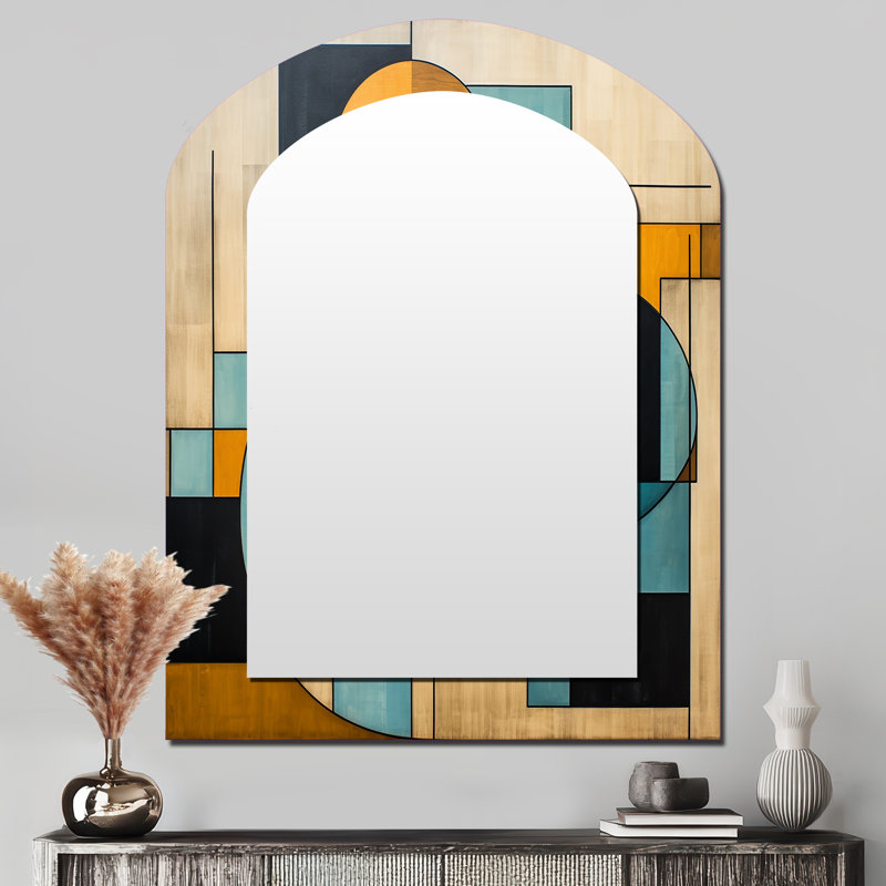 Serendipity Abstract Mid-Century Geometrics - Miroir mural bleu Mid-Century, 43 po x 33 po