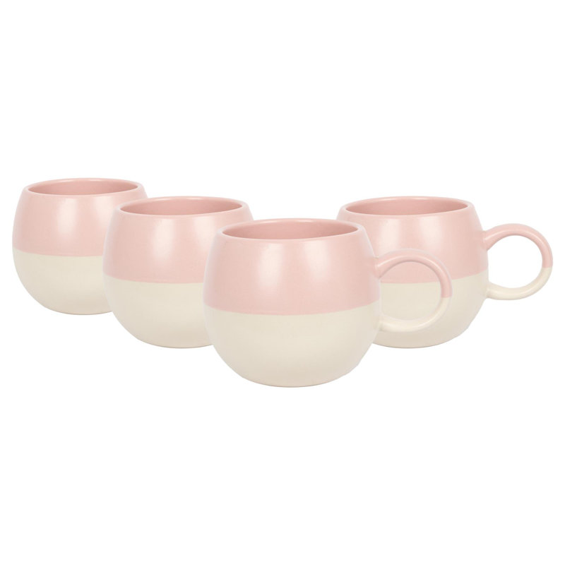 Nicola Spring - Dipped Stoneware Sphere Mugs - 340ml - Set of 4, Dusty Pink