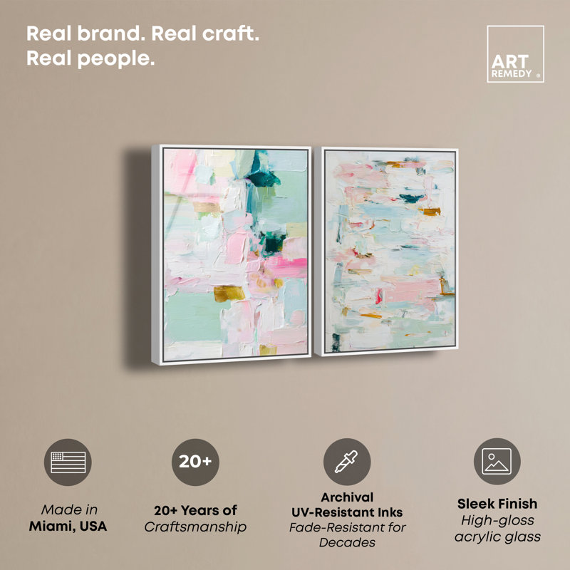 Ensemble de décorations murales sauge Mint and Rose Blush Duo, H 46 po x l 31 po, Cadre blanc