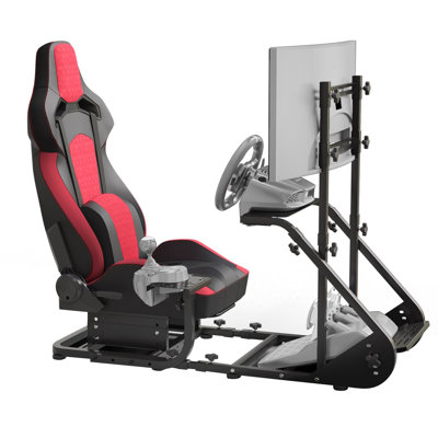 Enhanced Racing Wheel Cockpit With Ergonomic Seat – Adjustable Driving Simulator Frame – Compatible With Fanatec, Thrustmaster, Logitech, Moza, PXN – Stable Steel Construction