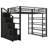 Queen Size Metal Loft Bed with Storage Shelves, Cabinets & Wardrobe, Black Finish