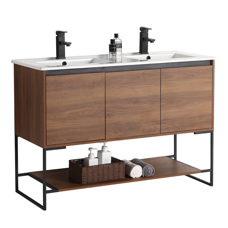 Ensemble de meuble-lavabo double 48 po Carliana, Noyer