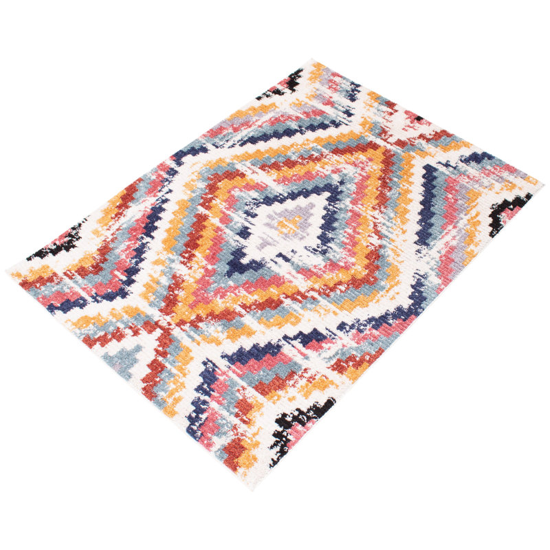Tapis blanc à motif géométrique Abdur-Rahmaan, Rectangle 3 pi 11 po x 5 pi 11 po