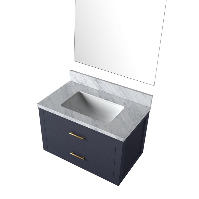 30 po L x P 22 po, meuble-lavabo de salle de bain bleu avec comptoir en marbre et miroir inclus de 28 po à fermeture douce