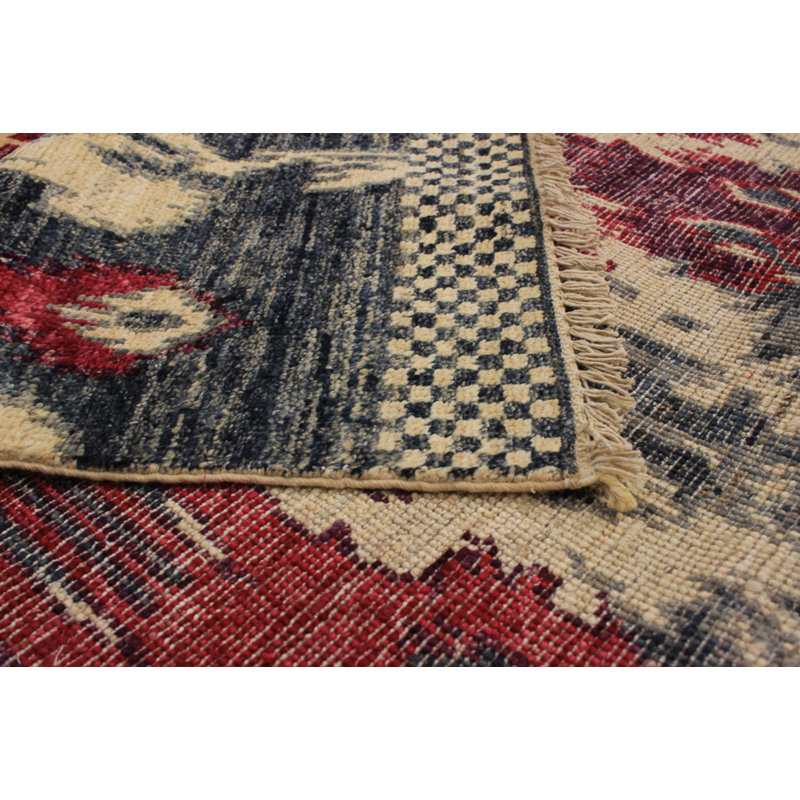 Tapis unique en laine noué à la main gris et rouge des années 2010 de 3 pi 11 po x 6 pi 2 po Kap