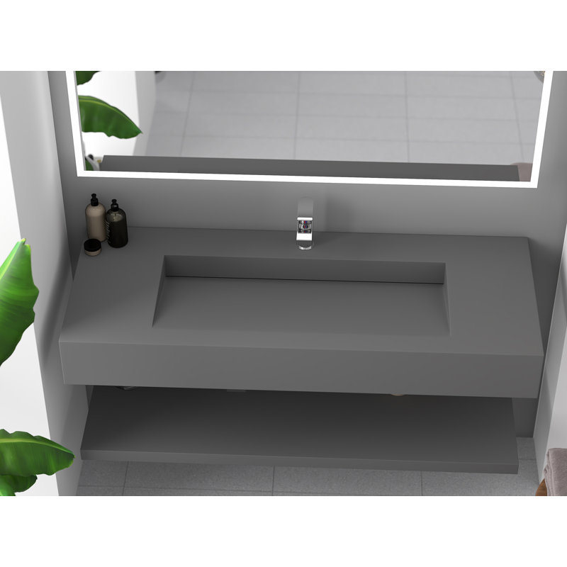 Pyramid 48'' Solid Surface Rectangular Vessel Bathroom Sink, Gray