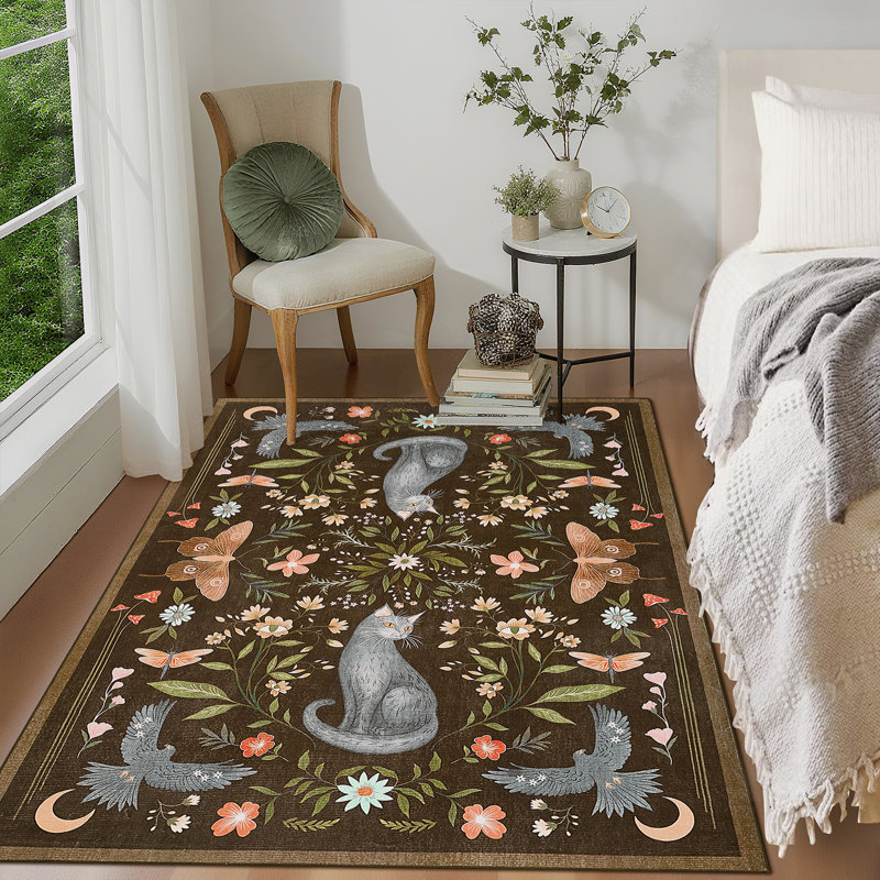 Washable Rugs  Area Rugs for Living Room, Soft Foldable Print Floor Mats Non-Slip Farmhouse Low Pile Stain-Resistant Vintage Carpet for Bedroom, Nursery, Home Office