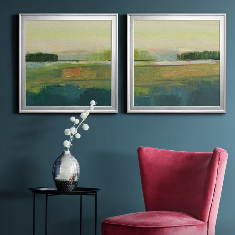 Way to Woodstock I - ensemble de 2 peintures sur toile encadrées, H 26,5 po x l 53 po x P 1,5 po, Argent