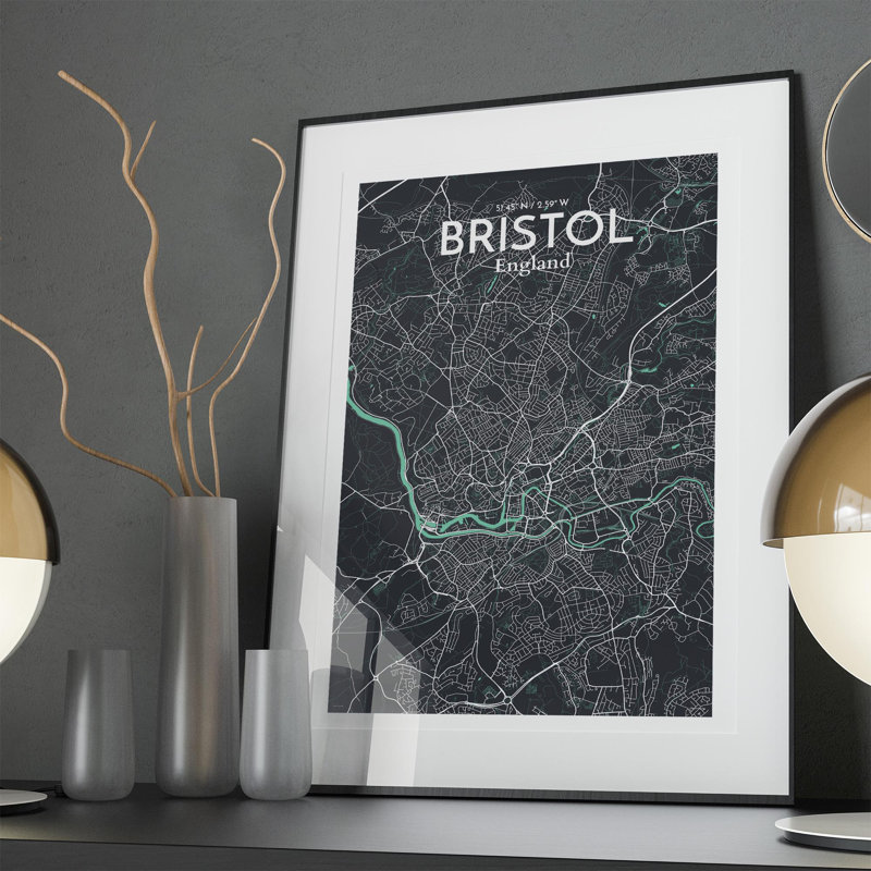 Bristol, carte de la ville, impression, H 36 po x l 24 po x P 0,05 po, Rêve
