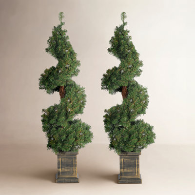 3.5ft Pre Lit Warm White LED Potted Spiral Tree Set of 2  with 35 Lights and 281 Branch Tips
