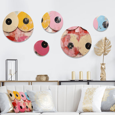Pink Vinyl Records Display I - Vinyl Records Round Wall Art Set Of 5