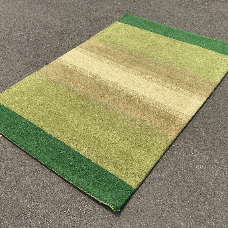 Tapis beige / vert en laine touffeté à la main, Rectangle 4 pi x 6 pi