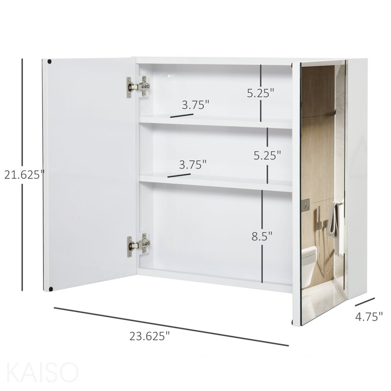 Armoire de salle de bain avec miroir, armoire à pharmacie avec cadre en acier, rangement mural