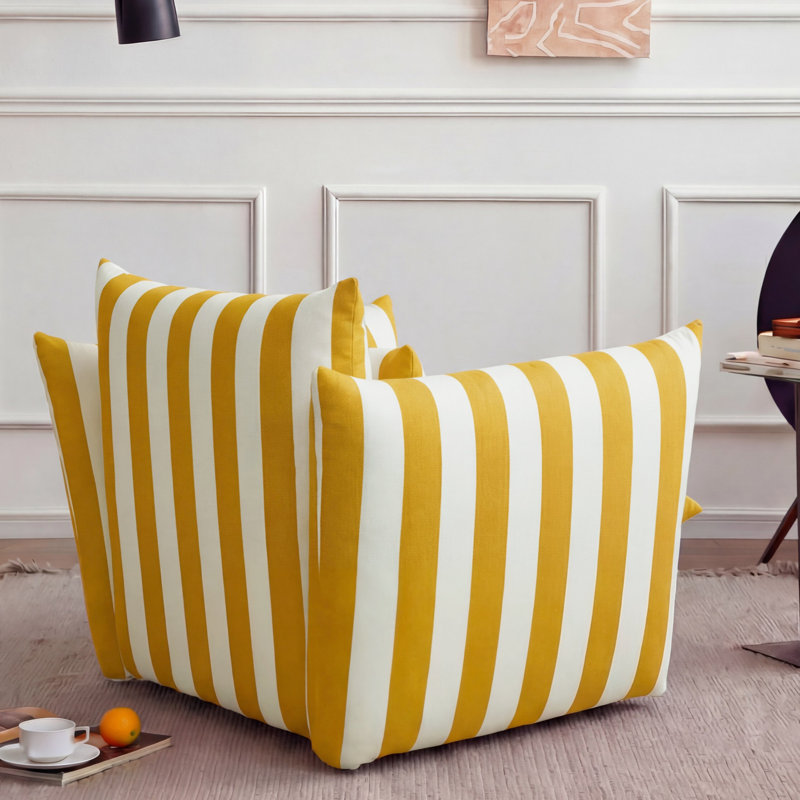 40" W Oversized Striped Accent Chair, Modern Coastal Armchair with Plinth Base and Reversible Cushions, Lounge Chair and a Half for Living Room