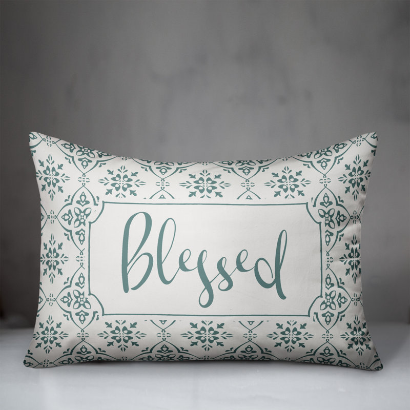 Housse de coussin rectangulaire extérieure et insert Blessed Medallion, Bleu sarcelle
