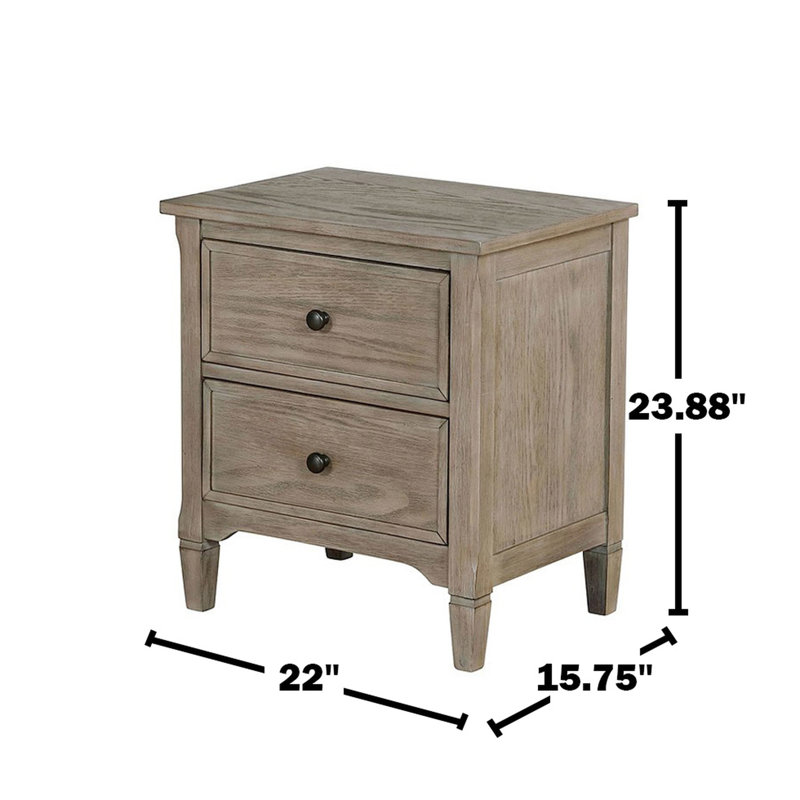 Table de chevet 2 gris chaud brossé au fil avec poignée ronde