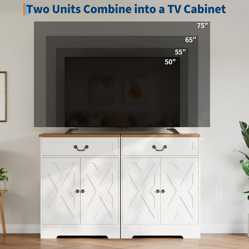 29 Inch Modern Farmhouse Sideboard Buffet Cabinet with Drawer & Adjustable Shelves, Small Kitchen Storage Cabinet, Dining Room Coffee Bar Organizer