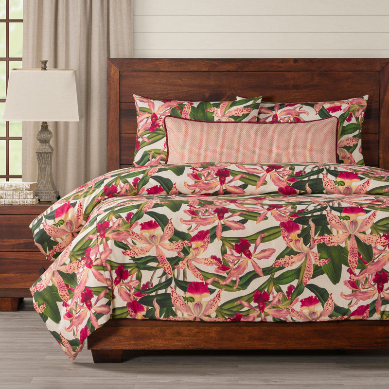 Pink Orchid Duvet Cover & Insert Set, California King Duvet Cover + 2 Shams + 1 Pillow