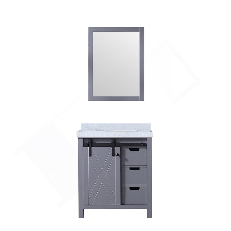 Meuble-lavabo de salle de bain 30 po X P 22 po P, comptoir en marbre de Carrare et Miroir, Gris foncé, Blanc