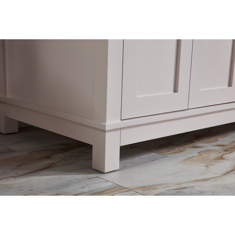 60" Finish Solid Wood Sink Vanity With 1' Artificial Stone Top, Dreamy White, Polished Chrome