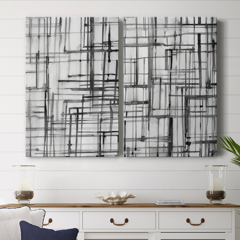 Line Meditation I - Toile tendue avec châssis de qualité supérieure - Prêt à accrocher, H 48 po x l 64 po