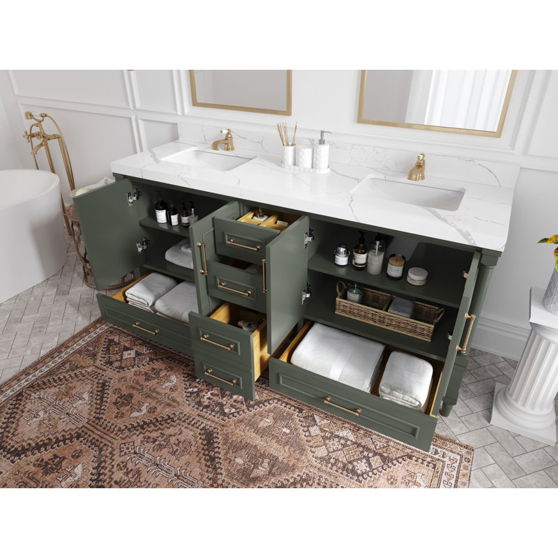 Aberdeen 72'' Double Bathroom Vanity with Quartz Top, Empira White