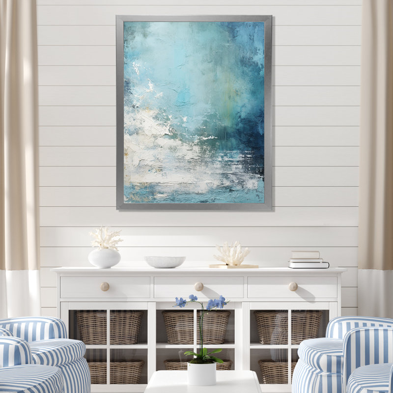 «Modern Coastal Collage Scenery II», reproduction sur toile, Cadre simple argenté, H 44 po x l 34 po x P 1,5 po
