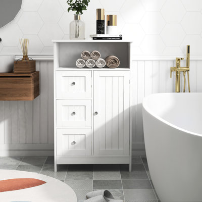 White Cabinet For Bathroom Use - 3 Drawers And 1 Door With A Construction In Enhancing Organization