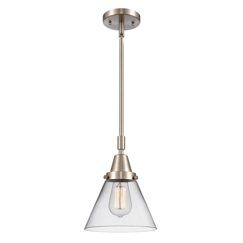 Luminaire suspendu conique 1 lumière Ashwath, H 44,12 po x l 8 po x P 8 po, Transparent, Nickel satiné brossé