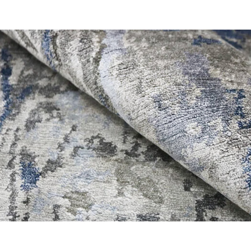 Hand Knotted Abstract Area Rug in Blue, Runner 4' x 10'