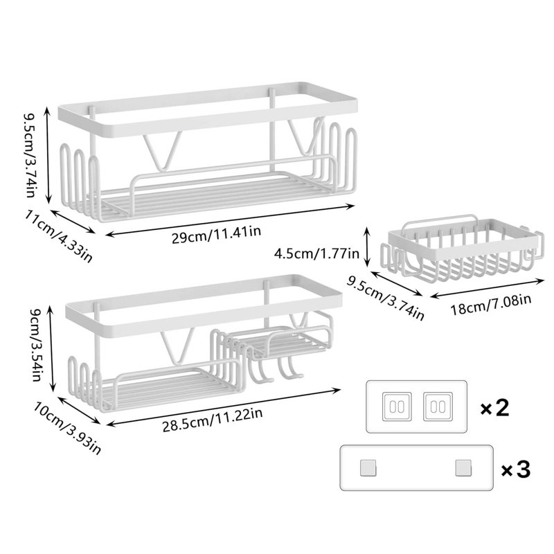 Wall Mounted Required Shower Caddy, White