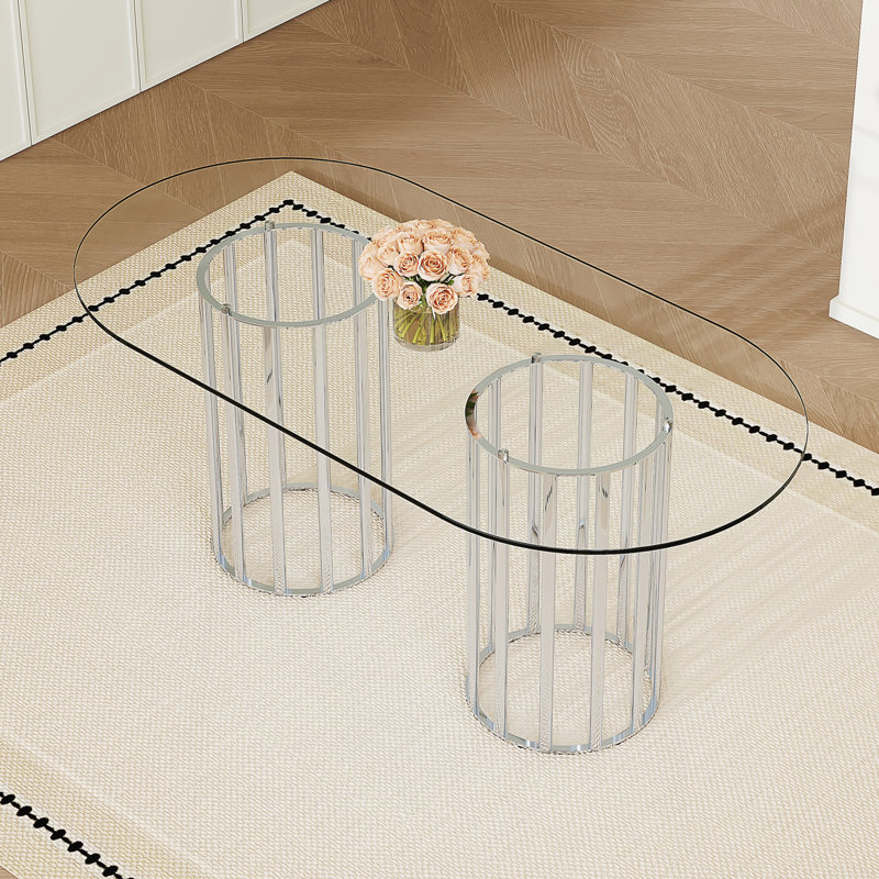 Table de salle à manger ovale, table de cuisine moderne pour salle à manger, cuisine, Transparent / argent