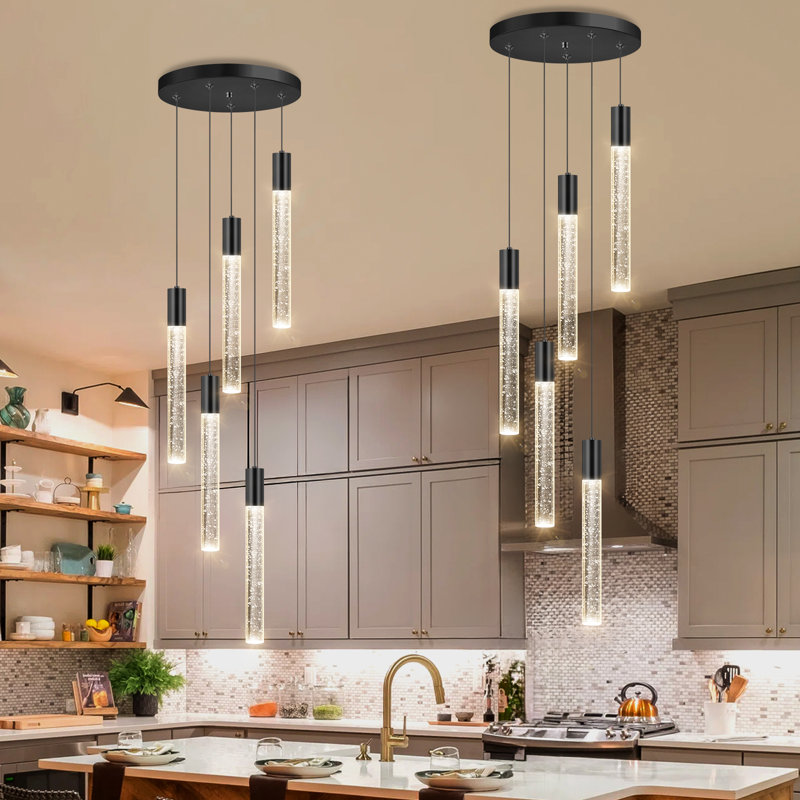 Lustre en cristal à DEL à 12 lumières, intensité variable, Noir mat, 12 lumières