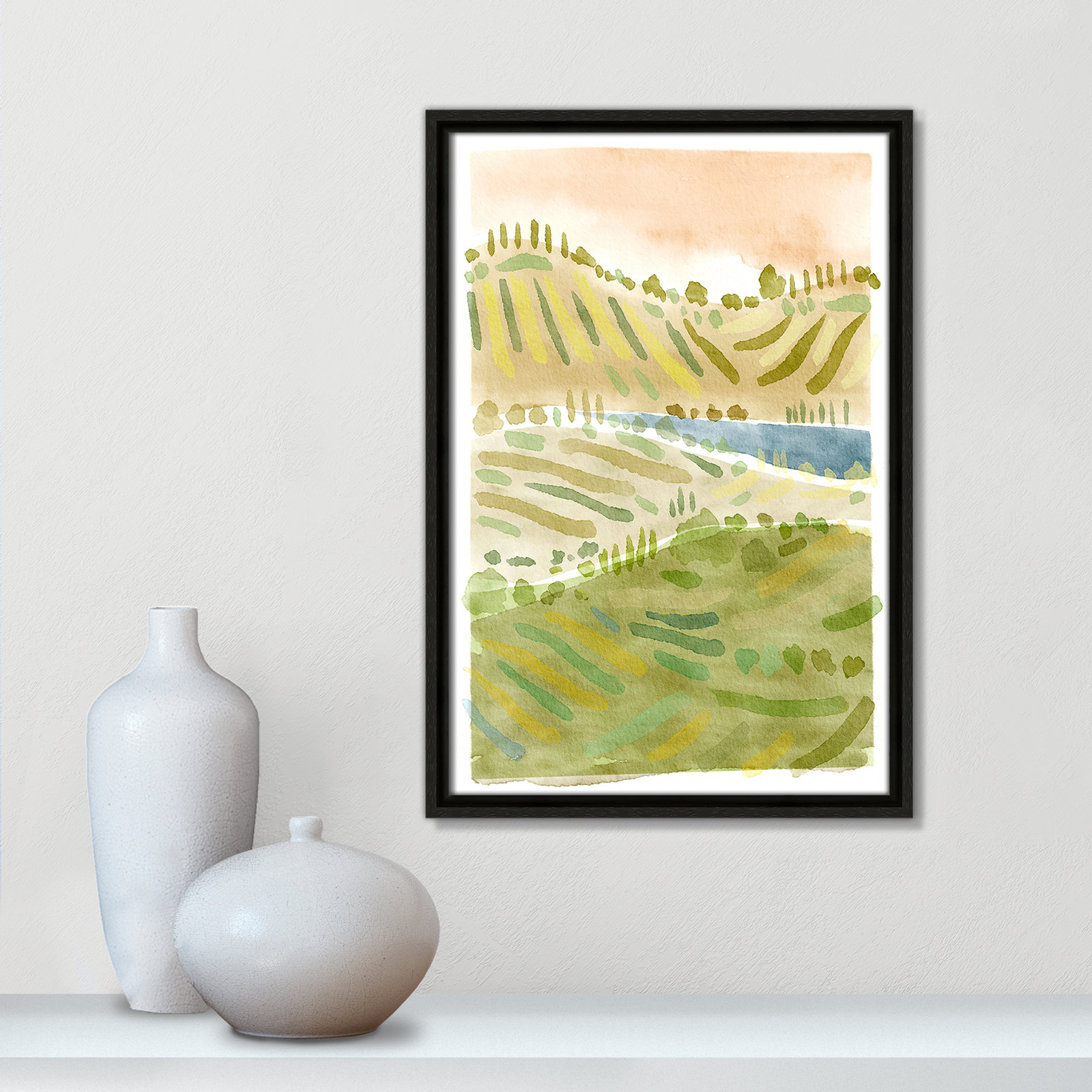 Tuscan Countryside Print, Espresso Floater Framed Canvas, No Mat, 19.5" H x 13.5" W x 2" D