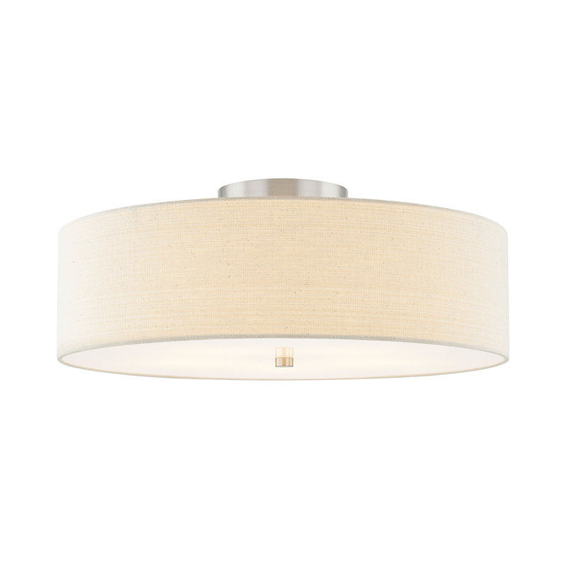 Textile - Classic Drum Semi-Flush - Linen Fabric Shade, Cream, 9.75" H x 24" W x 24" D