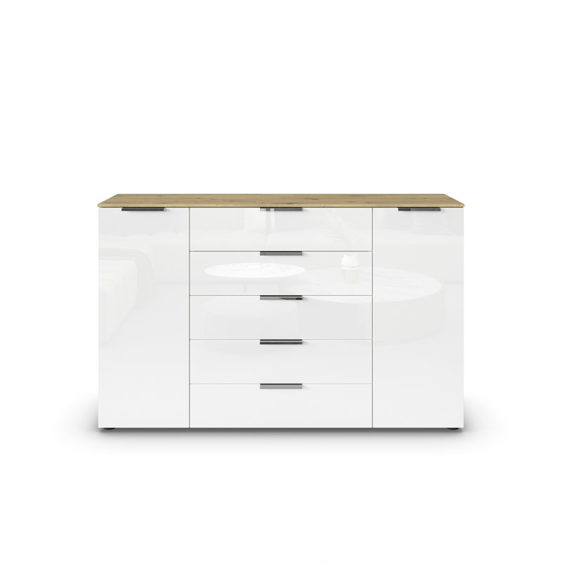 Flipp 5 - Drawer Chest of Drawers, Artisan Oak/White Glass/Chrome