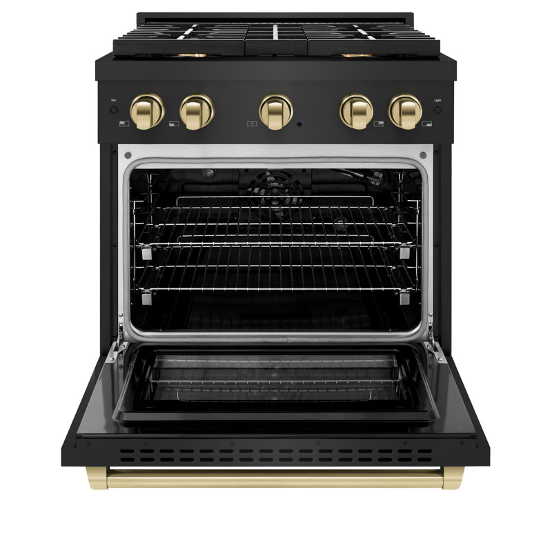 ZLINE Autograph 30 in. Gas Range in Stainless Steel, Black/Polished Gold, Gas Range