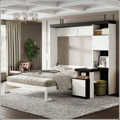Lit escamotable double avec bureau et rangement
