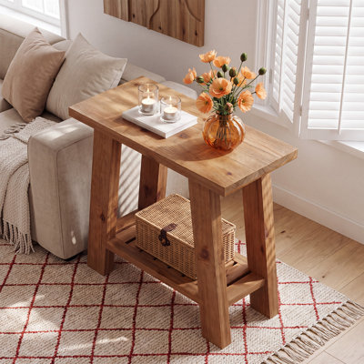23.62" Farmhouse Wooden 2 Tier Nightstand with Shelf, Bedside End Table for Bedroom
